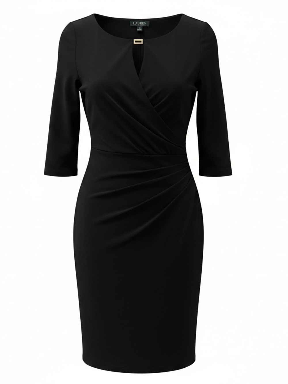 🖤 Lauren Ralph Lauren Black Ruched Wrap Dress Size 8 | Classic LBD